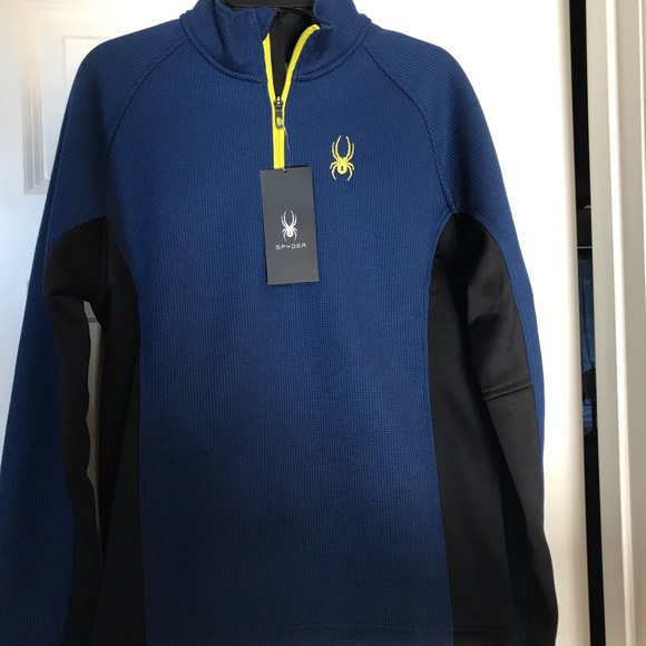 🆕 Spyder Men’s Half Zip Outbound Stryke Sweater Jacket, Blue - Picture 2 of 10